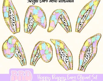 Easter Brushstroke Clipart, Coquette Bow Brushstroke clipart, Coquette Bunny Ears Clipart, Glitter Rabbit Clipart PNG, Spring Bunny Clipart