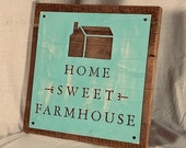 Barn Wood Sign | Farmhouse Sign | Home Sweet Farmhouse | Brown & Turquoise | Entryway Sign