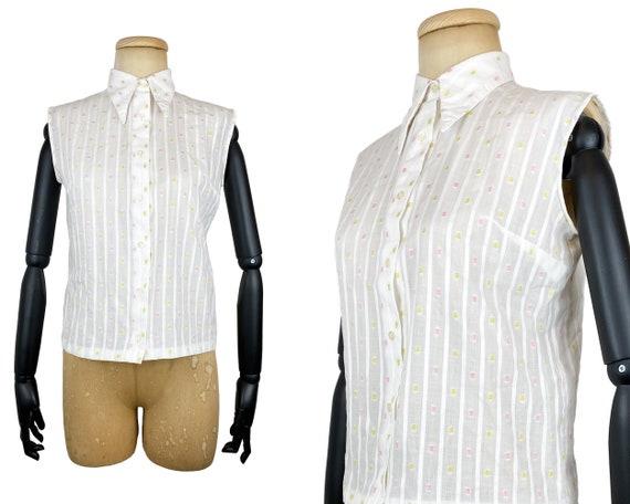 Vintage 1960s Sleeveless Cotton Shirt by Diolen |… - image 1