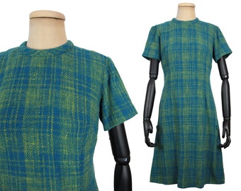 Vintage 1960s Shift Dress | 60s Parkshire Original Plaid Short Sleeves Dress (M)