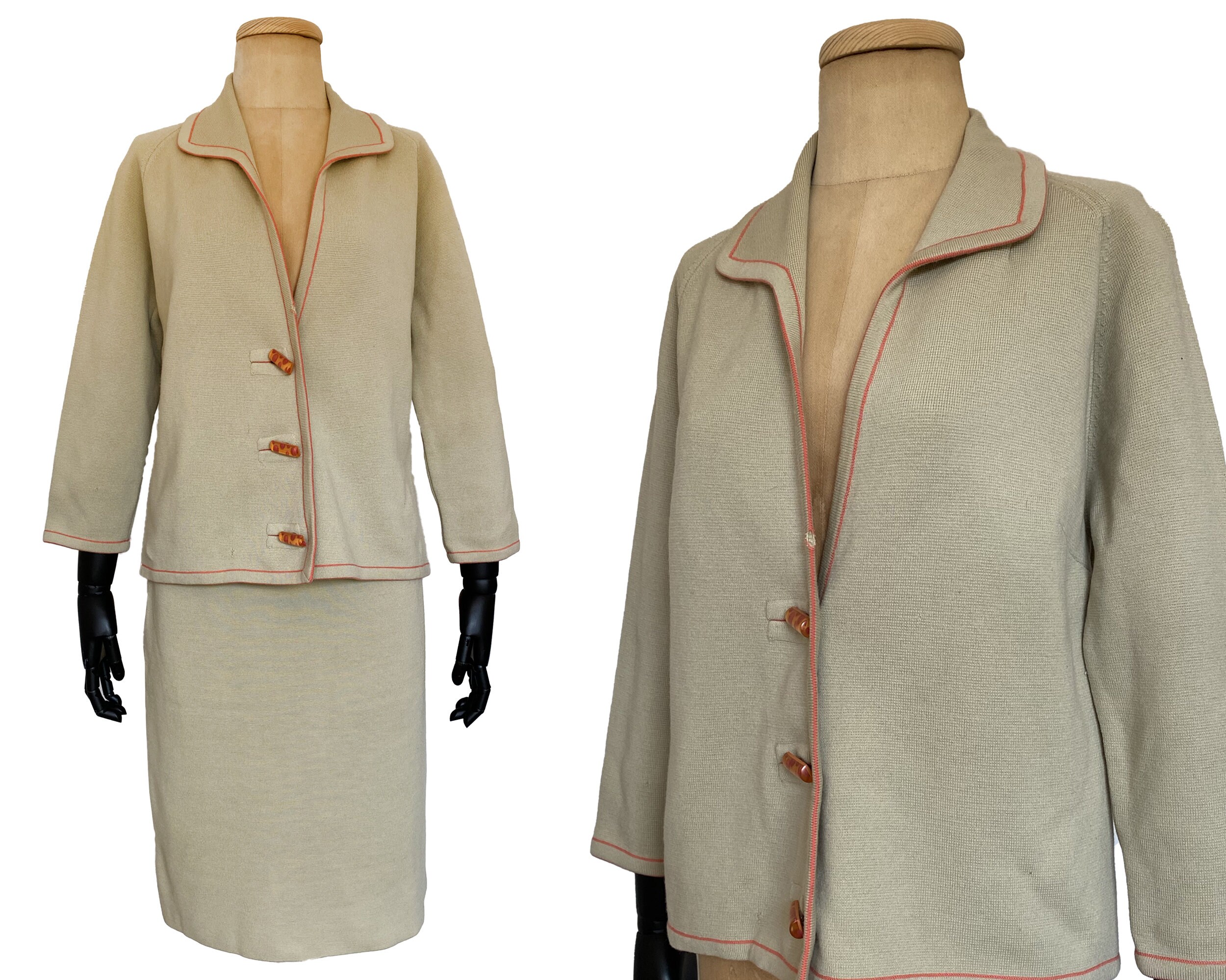 Vintage Gino Paoli Knit Suit | 1960s Wool Cardigan & Skirt (M) - Etsy