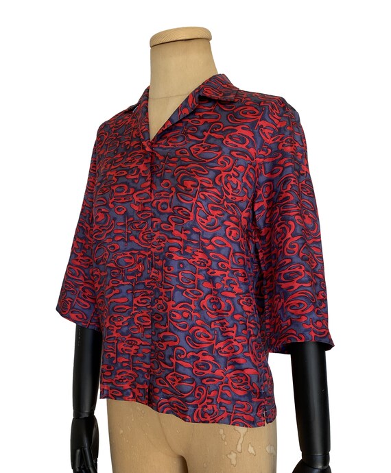 Vintage 1960s Short Sleeve Shirt | Magoo Red Abst… - image 5