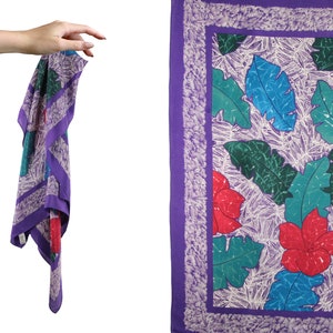 Vintage 1960s Scarf | 60s Vera Purple Floral Prints 28.5&quot; Square Mid Century Scarf