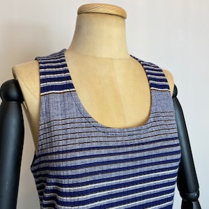 Vintage 1960s Dress by J. Tiktiner | 60s Knit Dress in Blue Stripes (M)