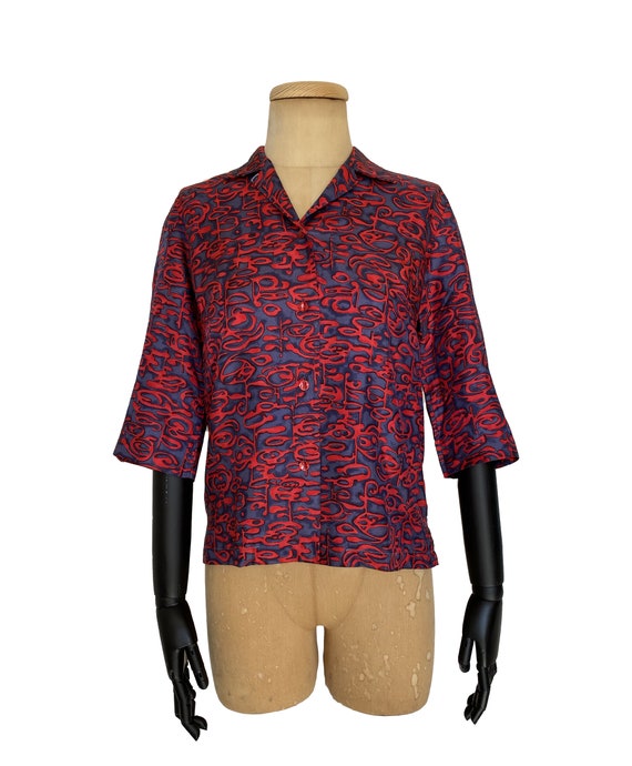 Vintage 1960s Short Sleeve Shirt | Magoo Red Abst… - image 2