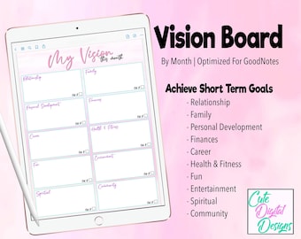 Tablero de visión - Versión mensual / GoodNotes / Planificador digital / Planificador para iPad / Planificador PDF / Pegatinas digitales / Insertos para planificador digital