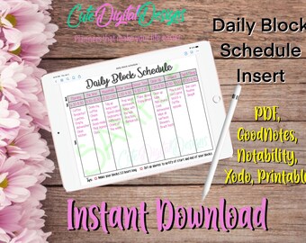 Inserto de horario de bloques diarios / GoodNotes / Planificador digital / Planificador para iPad / Planificador PDF / Pegatinas digitales