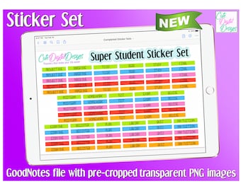 Conjunto de pegatinas de súper estudiante / GoodNotes / Planificador digital / Planificador de iPad / Planificador PDF / Pegatinas digitales