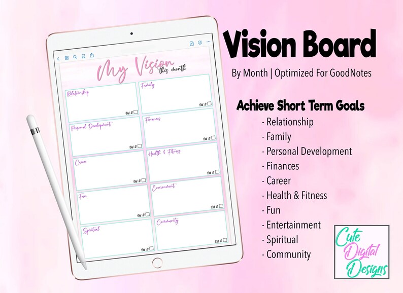 Vision Board Monthly Version Goodnotes Digital Planner - Etsy