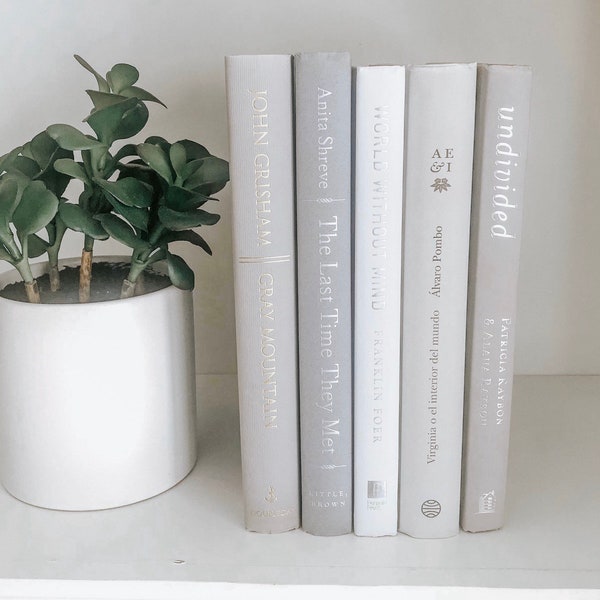 hardcover books for display Bundle of light grey decorative books, books for staging, farmhouse books, vintage books, wedding decor, shelf display book stack, bookend