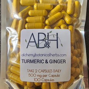 Turmeric & Ginger Root Powder Capsule Blend 500mg 100 Capsules Size 0 Capsule