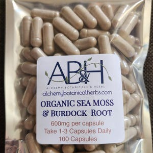 Sea Moss & Burdock Root Irish Moss 600 mg per capsule 100 capsules per package