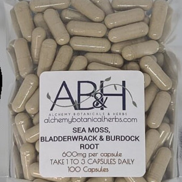 Organic Irish Moss/Sea Moss, Bladderwrack and Burdock Capsules Vegetarian Capsules Size O Capsules minerals