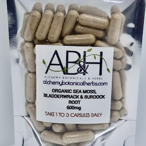 Organic Irish Moss/Sea Moss, Bladderwrack and Burdock Capsules Vegetarian Capsules Size O Capsules minerals