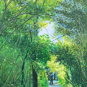 PRINT-Pleading Wilderness, limited edition fine art signed and numbered print on archival paper, green trees surround man in sunlit forest