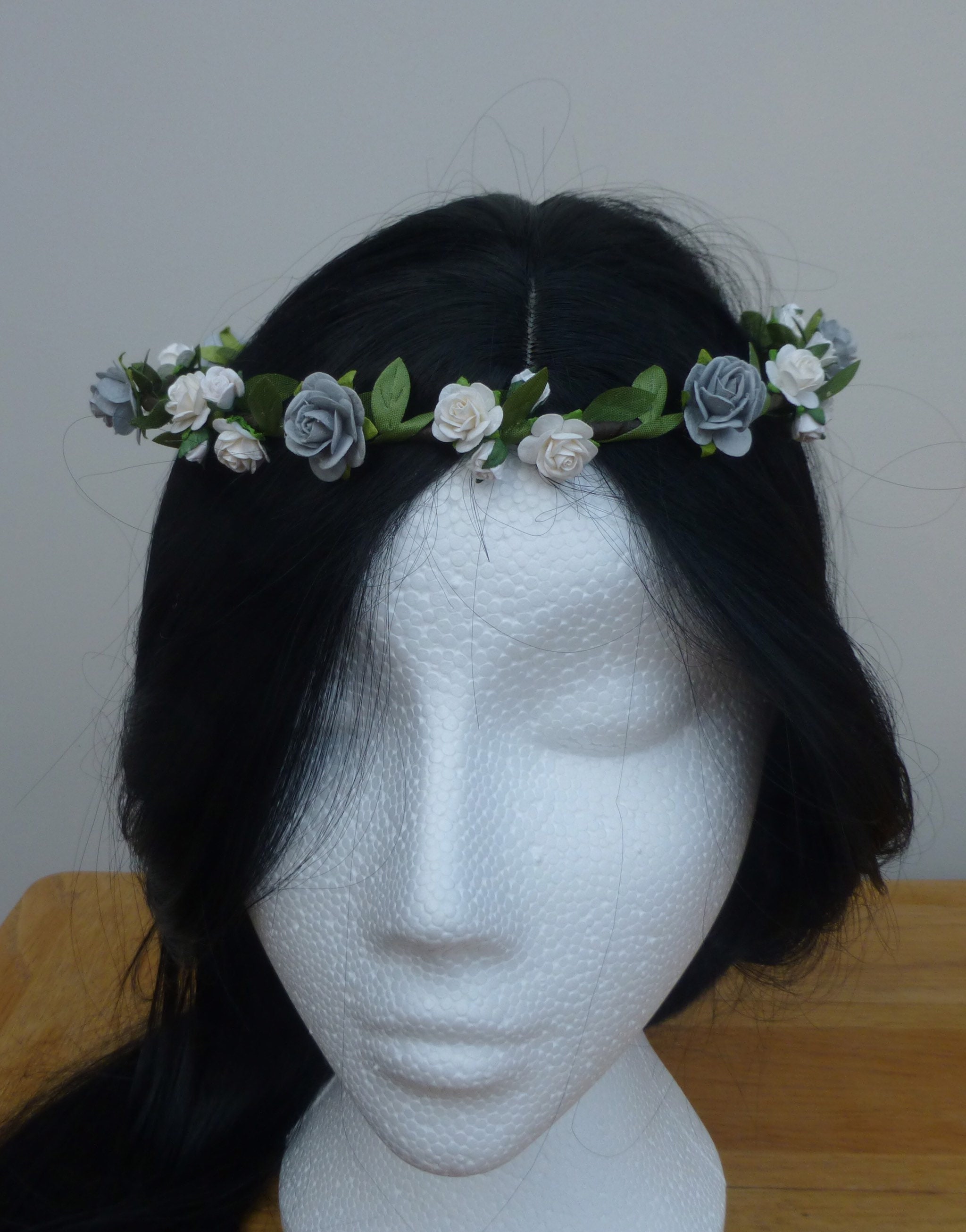 Wedding flower crown Grey Ivory Rose Floral Crown Wedding Etsy