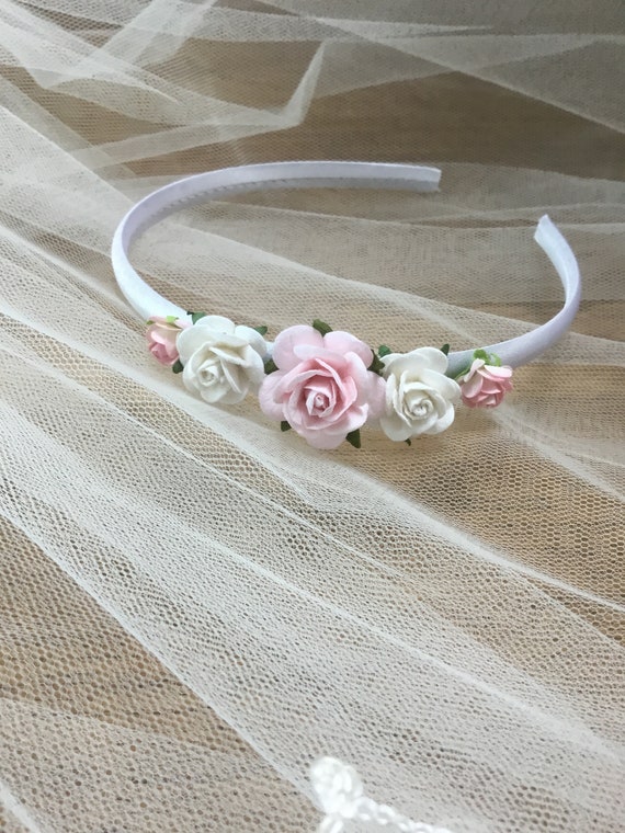 Flower Girl Pink /& White Flower Hair Band Headband Bridesmaid