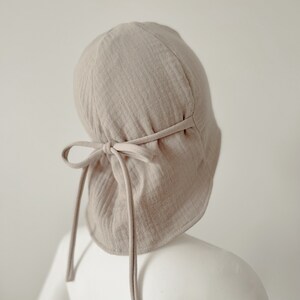 Chapeau d'été en mousseline | chapeau en mousseline | capuchon de cou | chapeau en mousseline | Chapeau avec visière, protection du cou | coiffure | beige foncé