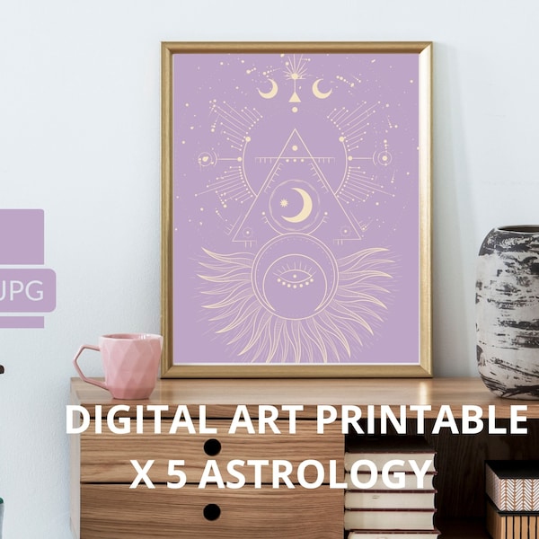 ASTROLOGY DIGITAL ART, printable déco violet