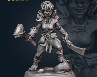 Female Goblin Fighter D&D miniature, by Galaad Miniatures // 3D Print on Demand / DnD / Pathfinder / RPG