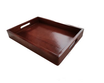 WOODEN SERVING TRAY - Square Wood Tray - Food Serving Platter - Kitchen Accessories - Tray With Handles - Handmade Wood Dish