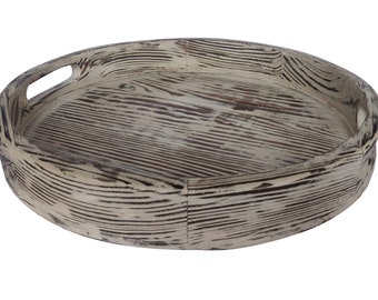 WOODEN SERVING TRAY - Round Wood Tray - Food Serving Platter - Kitchen Accessories - Tray With Handles - Handmade Wood Dish