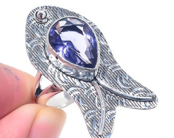 Iolite Gemstone Ring, Iolite Ring, Vintage Ring, Dainty Ring, Minimalist Ring, Purple Iolite Stone Ring, Bohemian Jewelry, Handmade Jewelry