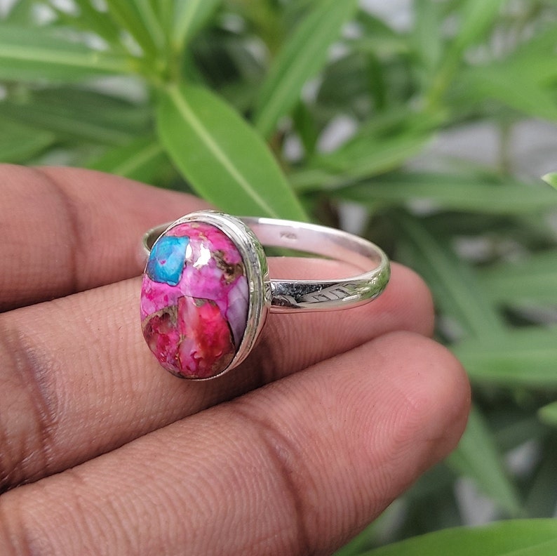 Turquoise Ring, Natural Kingman Pink Dahlia Turquoise, Kingman Oyster Turquoise Ring, Pink Spiny Oyster, Sterling Silver Ring, Handmade Ring image 1