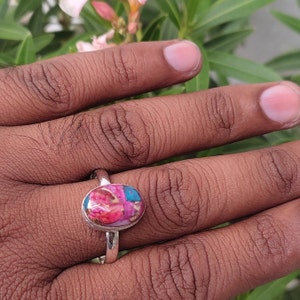 Turquoise Ring, Natural Kingman Pink Dahlia Turquoise, Kingman Oyster Turquoise Ring, Pink Spiny Oyster, Sterling Silver Ring, Handmade Ring image 5