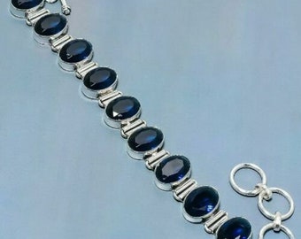 Pulsera de zafiro azul, pulsera de plata de ley 925, pulsera de cadena, pulsera hecha a mano, joyería única, pulsera de piedras preciosas, día de San Valentín