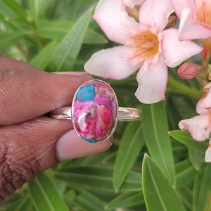 Turquoise Ring, Natural Kingman Pink Dahlia Turquoise, Kingman Oyster Turquoise Ring, Pink Spiny Oyster, Sterling Silver Ring, Handmade Ring image 2