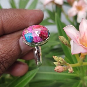 Turquoise Ring, Natural Kingman Pink Dahlia Turquoise, Kingman Oyster Turquoise Ring, Pink Spiny Oyster, Sterling Silver Ring, Handmade Ring image 8