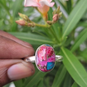 Turquoise Ring, Natural Kingman Pink Dahlia Turquoise, Kingman Oyster Turquoise Ring, Pink Spiny Oyster, Sterling Silver Ring, Handmade Ring image 9