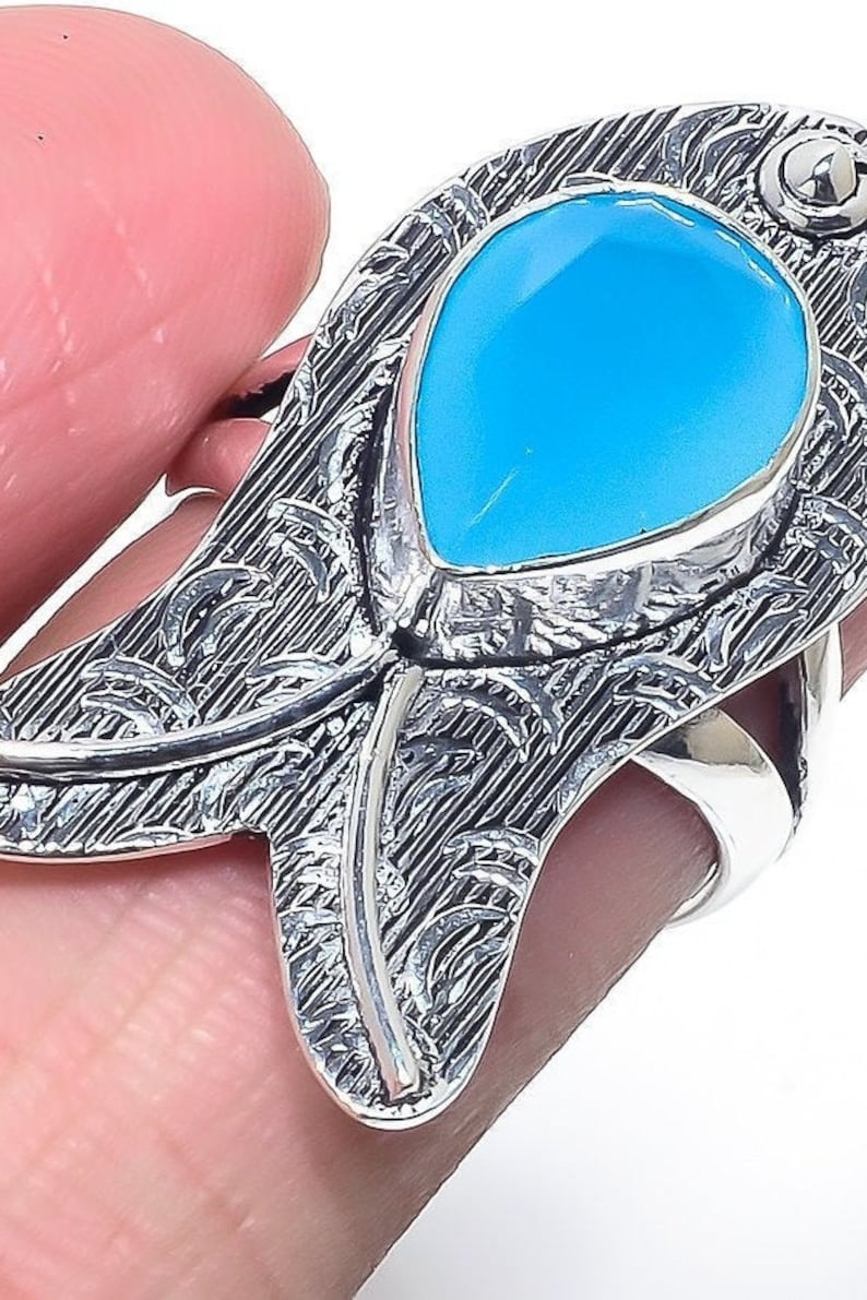 Birthday Gift Birthstone Gift for Her Engagement Ring Gift For Love Blue Onyx Gemstone Handmade .925 Sterling Silver Ring Size 9