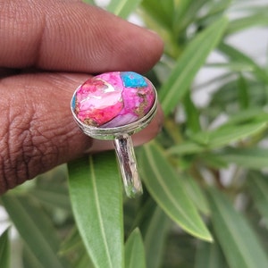 Turquoise Ring, Natural Kingman Pink Dahlia Turquoise, Kingman Oyster Turquoise Ring, Pink Spiny Oyster, Sterling Silver Ring, Handmade Ring image 6