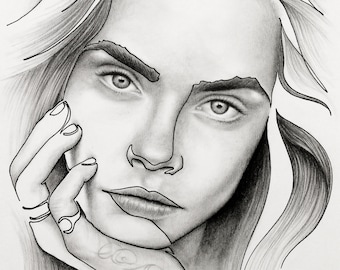 Impresión de arte Cara Delevigne, edición limitada A4 impresión, retrato realista, retrato de celebridades, retrato de arte, dibujo de retrato