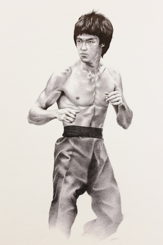 Bruce Lee portrait, original artwork, portrait drawing, celebrity portrait,  famous icons.