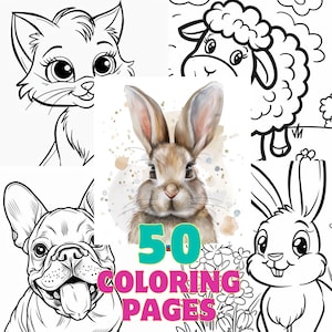Animals Coloring Pages 50, Activity for Kids, Preschoolers, Toddlers, Children - Homeschool Kindergarten, Printable Digital, Coloring Book