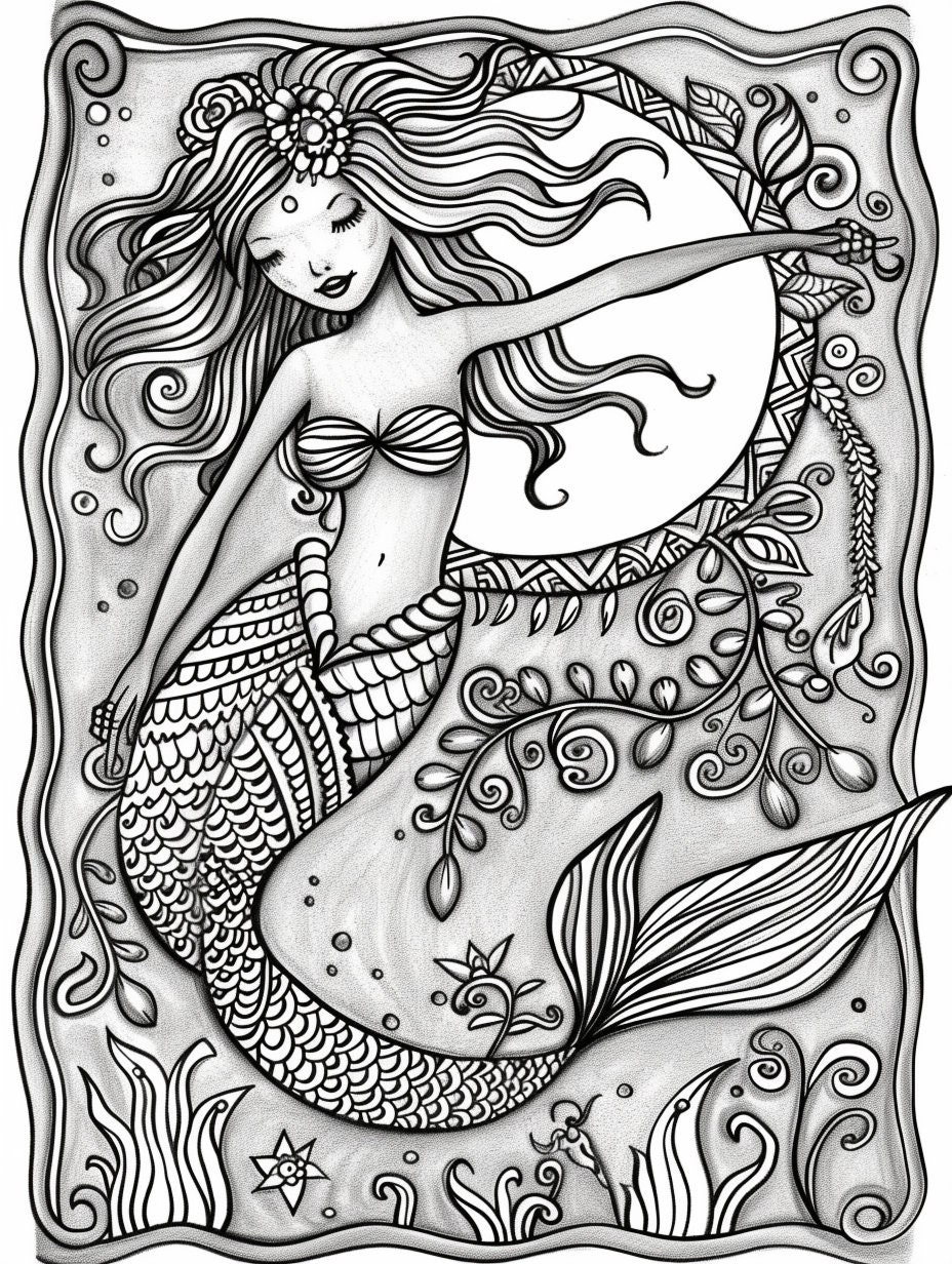 25 Mythical Mermaid Coloring Pages - Adult and Kids Coloring Book ...