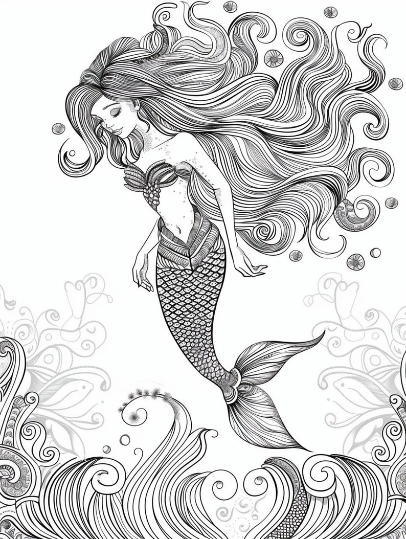 25 Mythical Mermaid Coloring Pages Adult and Kids Coloring Book ...