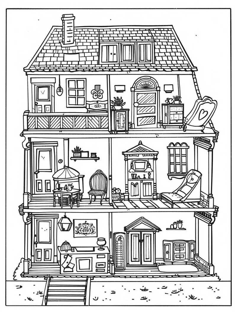 30 Detailed Dolls House Coloring Pages - Adult and Kids Coloring Book ...