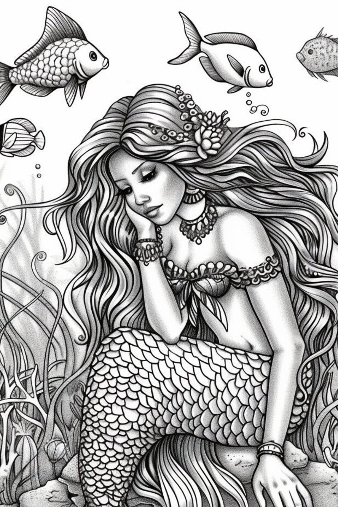 25 Mythical Mermaid Coloring Pages Adult and Kids Coloring Book ...