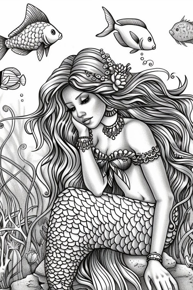 25 Mythical Mermaid Coloring Pages Adult and Kids Coloring Book ...