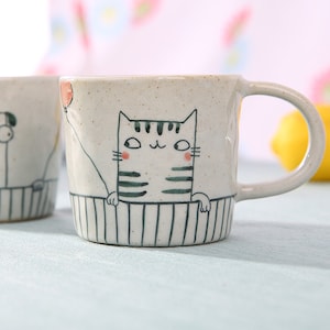 minimalist Kitten handmade mug,pottery mug, handmade ceramic mug, Ready to ship, coffee mug pottery, Unique mug, unique gift