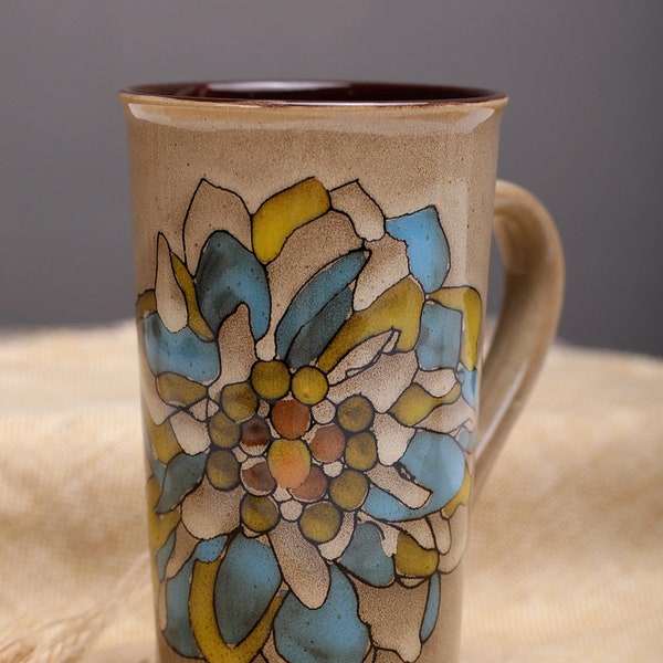 Oil painting cup，Nordic mug，handmade ceramic mug,flower coffee mug pottery,hand-thrown stoneware，Artistic Coffee Mug