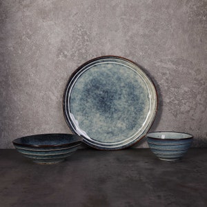 Copy of dinnerware Bowl Set  3-piece,Pottery handmade,Vintage style potteryTextured set ceramic dining plate, hand-thrown stoneware,