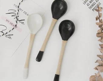 Minimalist Black Ceramic Spoons: Handmade Kitchen Decor, Set of 2