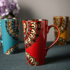 Oil painting cup，Nordic mug，handmade ceramic mug, Ready to ship, coffee mug pottery,hand-thrown stoneware，Artistic Coffee Mug