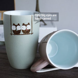 Cute big eyes owl mug,ceramic coffee mug,pottery mug, handmade ceramic mug, Ready to ship,hand-thrown stoneware,gift for lover