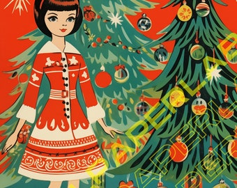 Vintage Christmas Card - DIGITAL Download - Printable Christmas Card - Print 8.5x11 in - Cut to 5x7 in